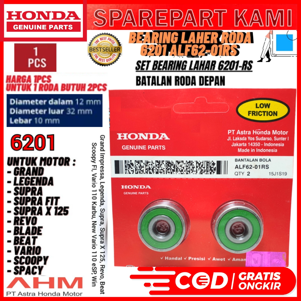 BEARING LAHER RODA DEPAN HIJAU 6201 RS PRESS ALF62-01RS 6201U L AHB6201RS LF6201 HB6201RS (1PC)