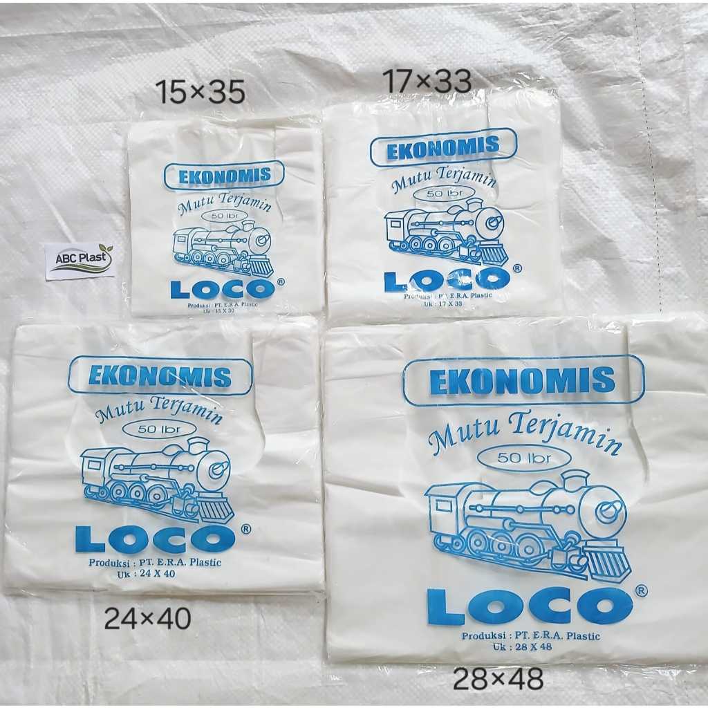 Kantong Plastik Kresek LOCO EKONOMIS Putih Susu isi 50 lembar (tipis) ukuran 15 17 24 28