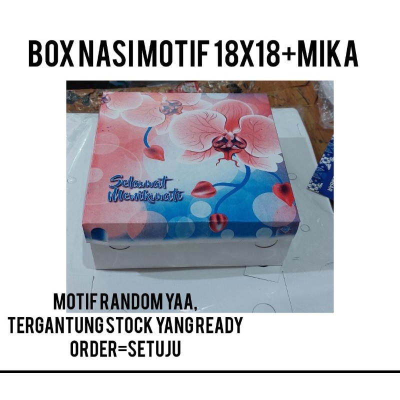 Box Nasi Motif | Dus Nasi Motif Uk. 18x18 + Mika (isi +/- 50 pcs)