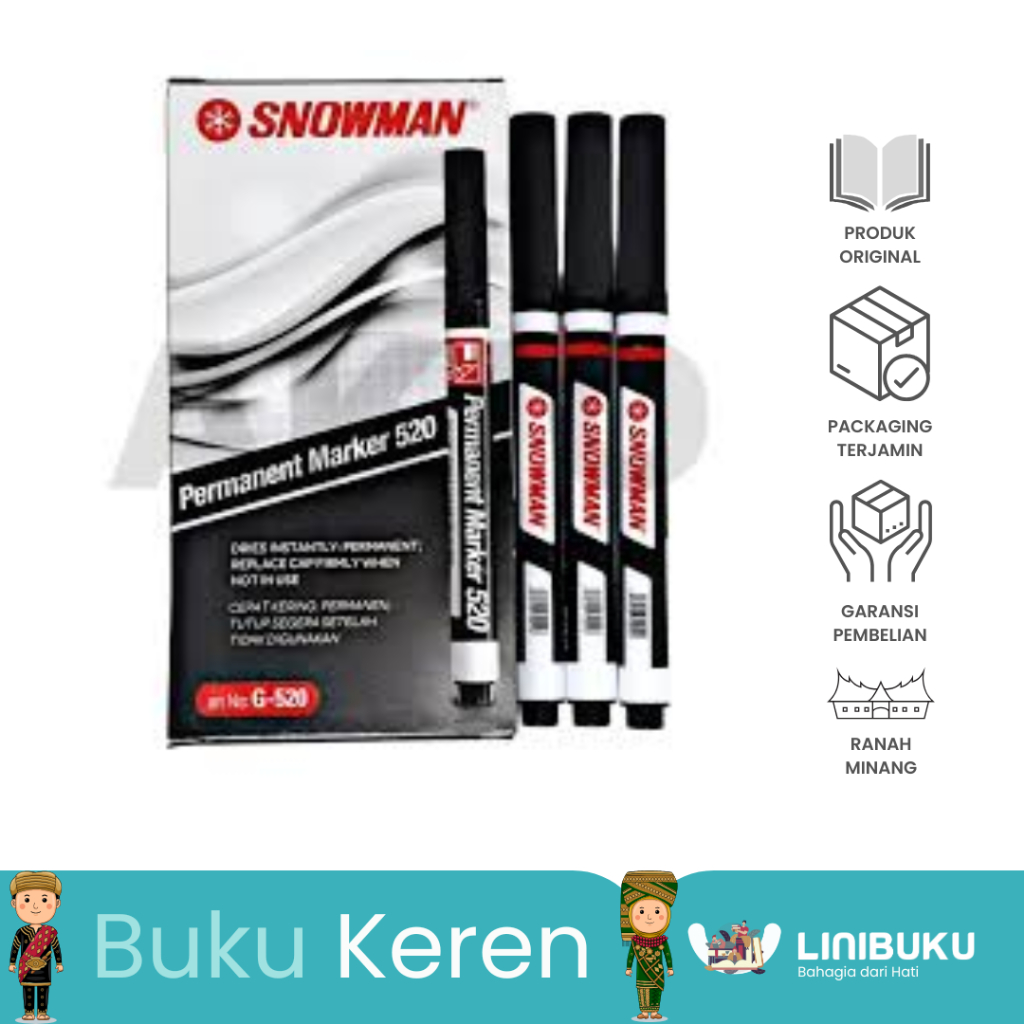 SPIDOL SNOWMAN PERMANENT 520 KECIL HITAM - ATK - LINIBUKU