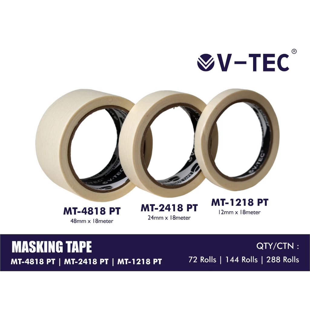 

V-TEC Masking Tape Lakban Isolasi Kertas Putih 12 24 48 mm x 12 meter / V-Tec Adhesive Tape Type