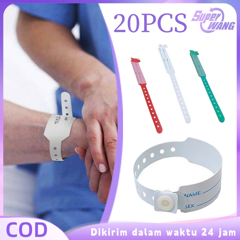 20pcs Gelang Pasien Rumah Sakit Gelang Identitas Pasien Tahan Air Gelang Identitas Lansia Gelang Rum