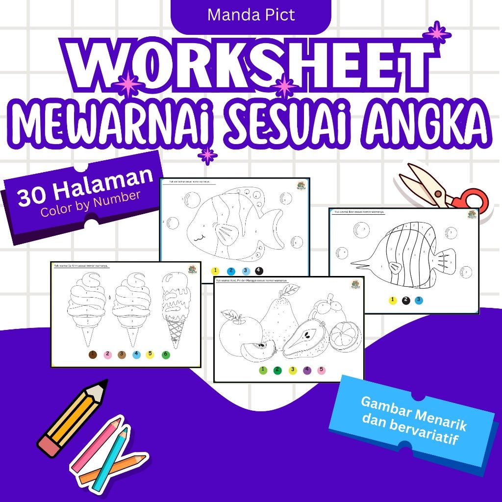 

Worksheet Edukatif Anak Mewarnai sesuai Angka 30 Lembar Color Page