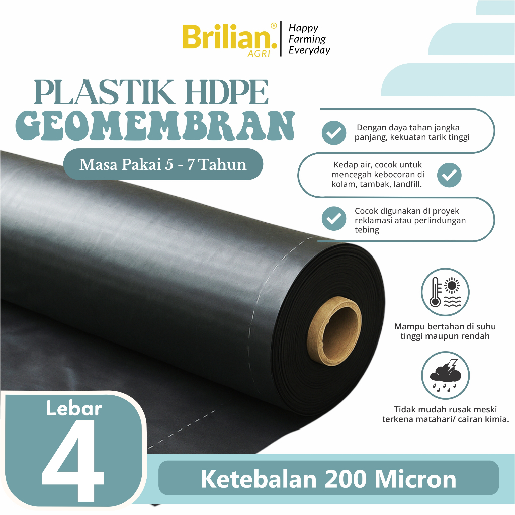 Geomembran HDPE Tebal 200 Micron Lebar 4 Meter
