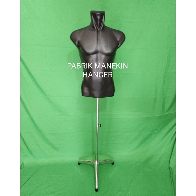 patung manekin cowok berotot setengah badan, bahan plastik warna hitam tebal, cocok banget untuk kao