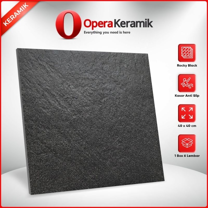 Keramik Lantai Kasar 40x40 Rocky Black