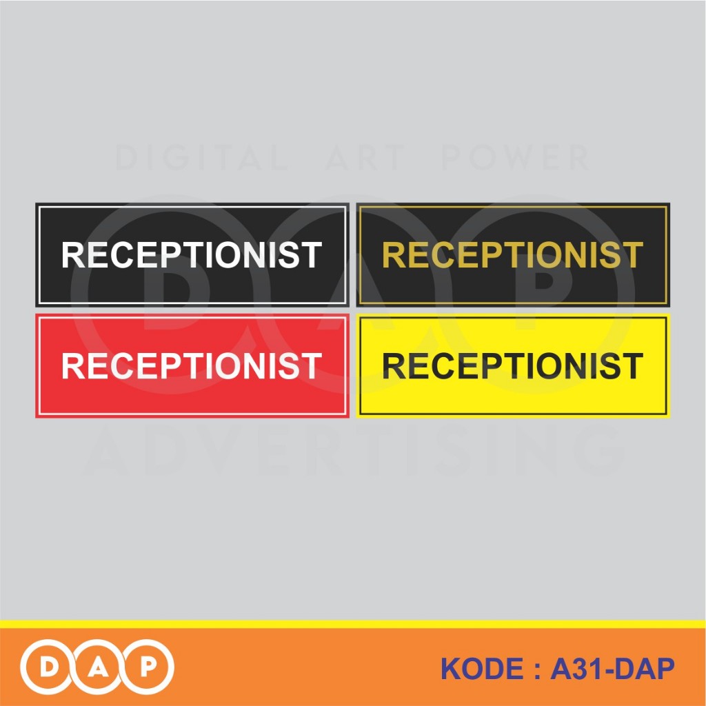 

A31 - Acrylic Sign, Stiker Akrilik Receptionist (Resepsionis), Tahan Air, Tidak Pudar, Bisa Custom