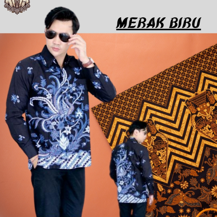 ⸨BATIK.UE⸩ BAJU BATIK PRIA MERAK BIRU LENGAN PANJANG
