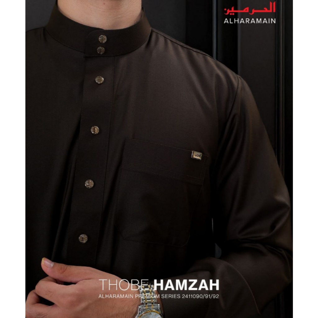 Jubah Pria Premium Hamzah Al Haramain – Thobe Semi Wol Arab Elegan Lengan Manset