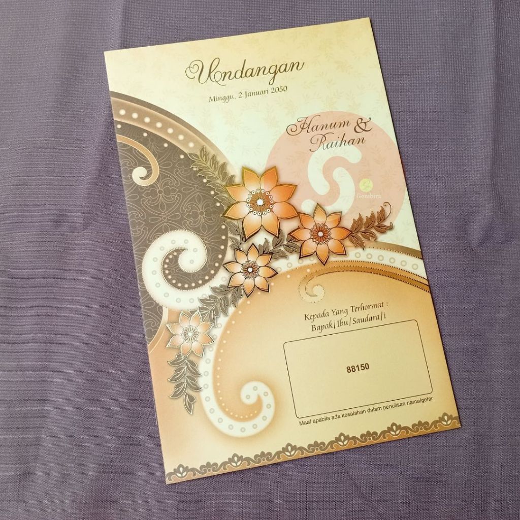 Cetak Undangan Pernikahan Rustic Motif Elegant Coklat