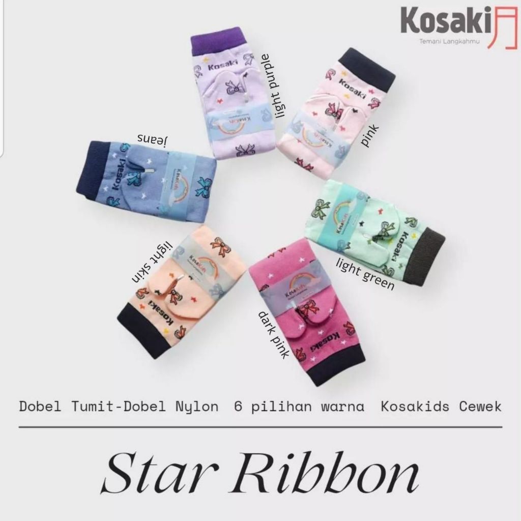 Kosakids Kaos kaki anak perempuan motif pita bertaburkan bintang-bintang lucu by Kosaki |double tumi