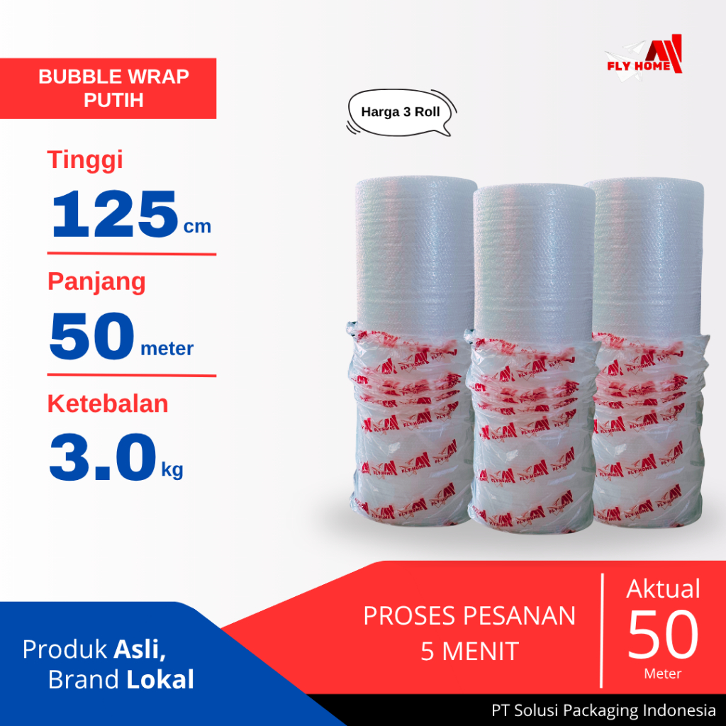 

FLYHOME Bubble wrap putih 3kg 3 roll besar bubblewrap 125x50meter Instan
