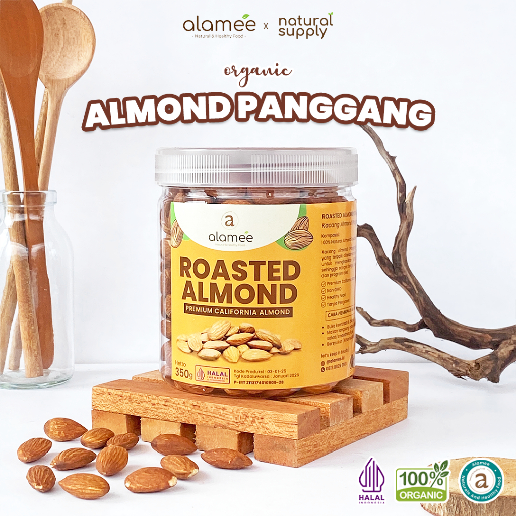 

ALAMEE Kacang Almond Almon Kupas Panggang Premium Roast Roasted Grade A California 350 Gram Oven Siap Makan Crispy Asli Cemilan Gurih Matang Tanpa Kulit Toples Murah