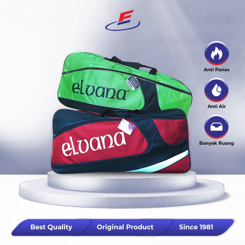 Tas Raket Badminton Elvana - Tas Bulutangkis Kotak Waterproof | Tas Ransel Anti Air 2 Sleting Besar