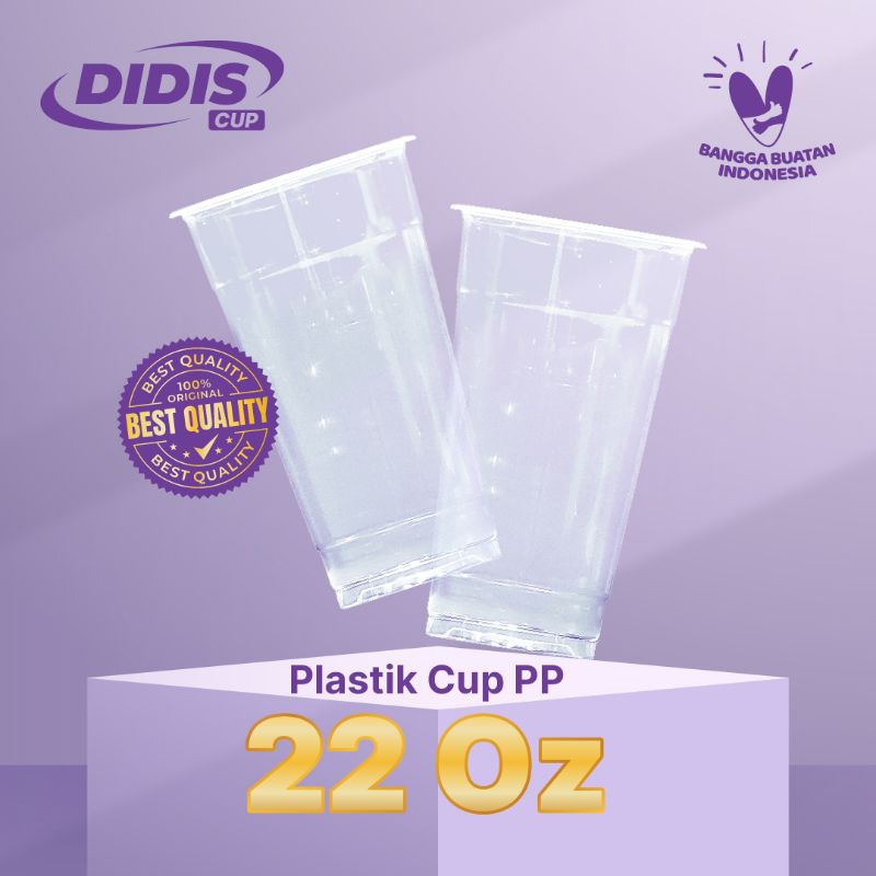 CUP PLASTIK GELAS DIDIS 22oz DATAR TEBAL  Bening Gelas Es Teh Jumbo Murah - 50 Pcs