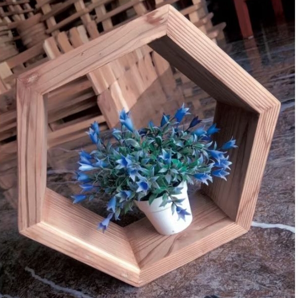 Rak dinding Hexagonal  Rak dinding segienam Hiasan dinding kayu jati Belanda/jati londo