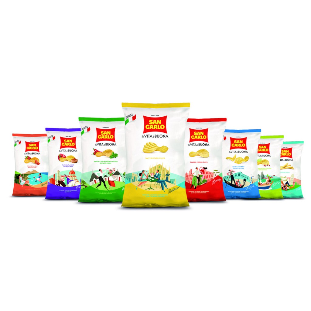 

Snack Impor Italy / Camilan Makanan Ringan Keripik Kentang San Carlo La Vita & Buona Potato Chips 150 Gr Varian Classic, Wavy, Tomato, Lime & Pink Pepper, Paprik