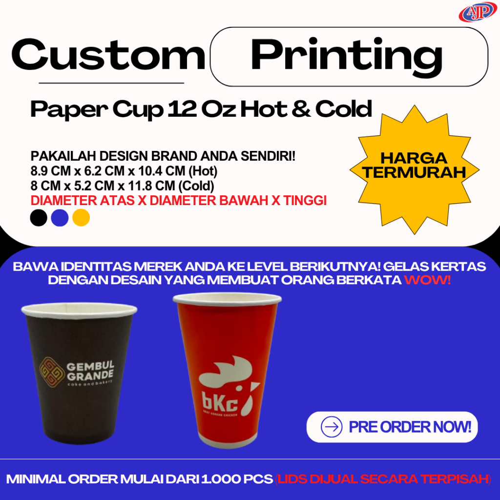 Paper Cup 12 Oz Hot & Cold Custom Printing / Custom 12 Oz Hot & Cold