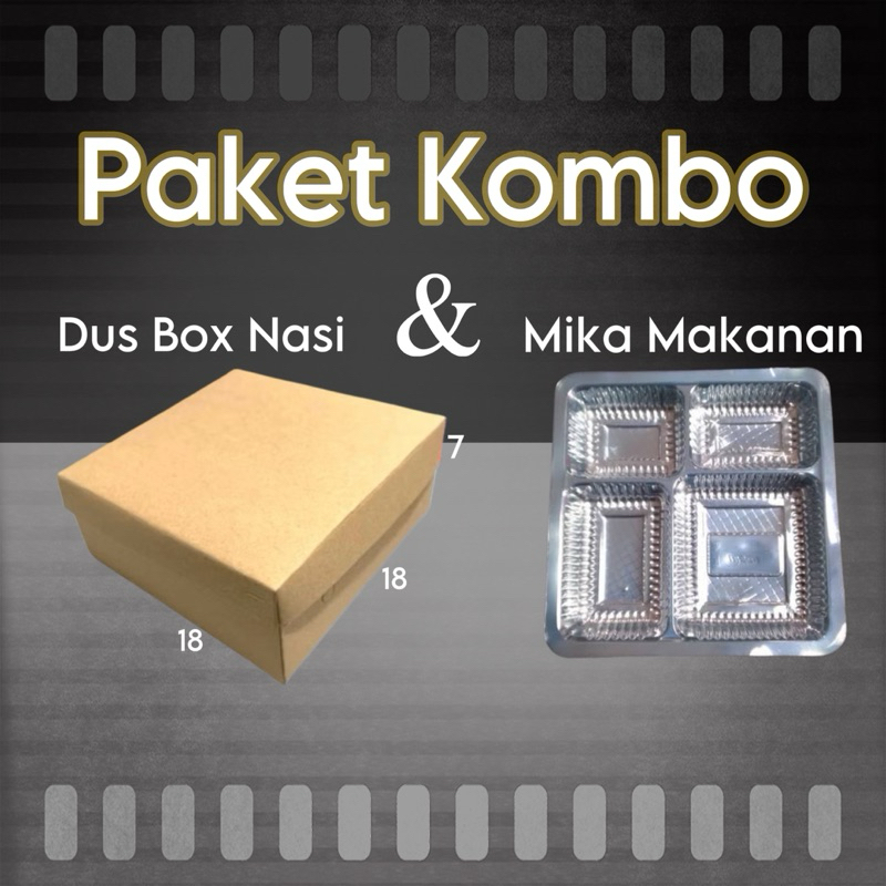 Paket Dus Box Nasi uk 18x18x7 dan mika makanan||kardus box nasi coklat polos||