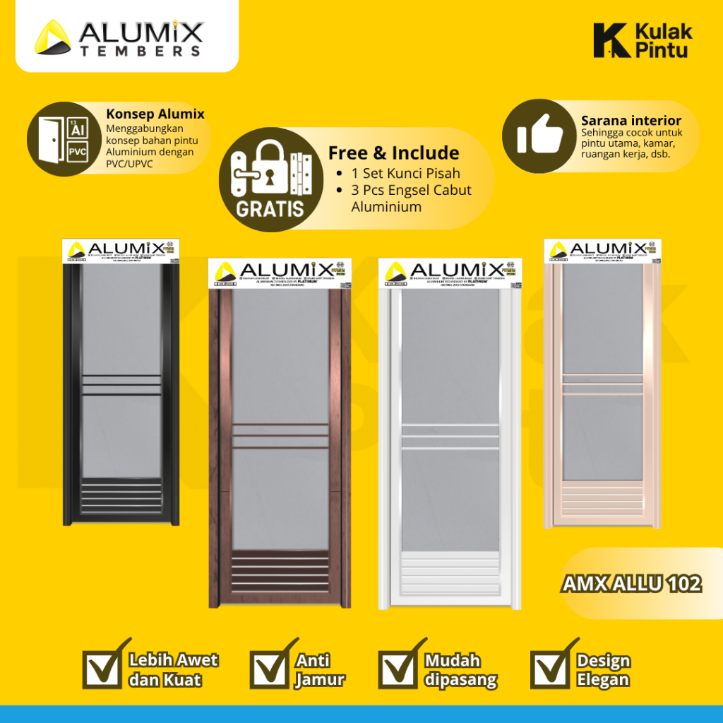 PINTU ALUMIX TEMBERS - PINTU BAHAN ALUMINUM PVC FULL KACA - TIPE AMX ALLU 102