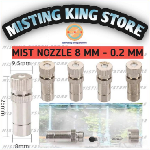 MIST NOZZLE 8MM 0.2MM MISTING HEAD SPRAYER SPUYER KABUT PALUDARIUM ALAT SIRAM SPRINKLER SLIP LOCK 8M