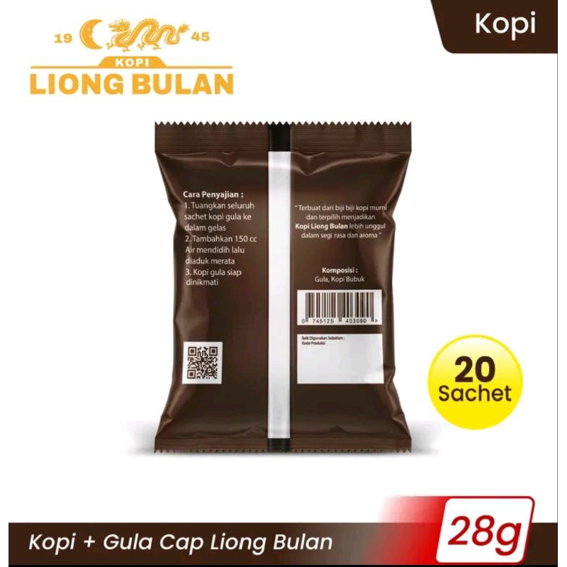 

RB22 Kopi Liong Bulan Plus Gula - 28gr 1 Pack (20 Sachet)