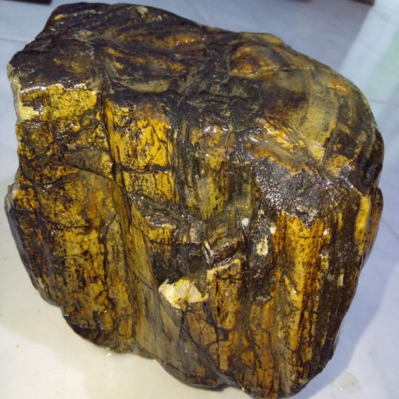 Original Bahan Batu Akik Bulu Macan Serat Emas Antik