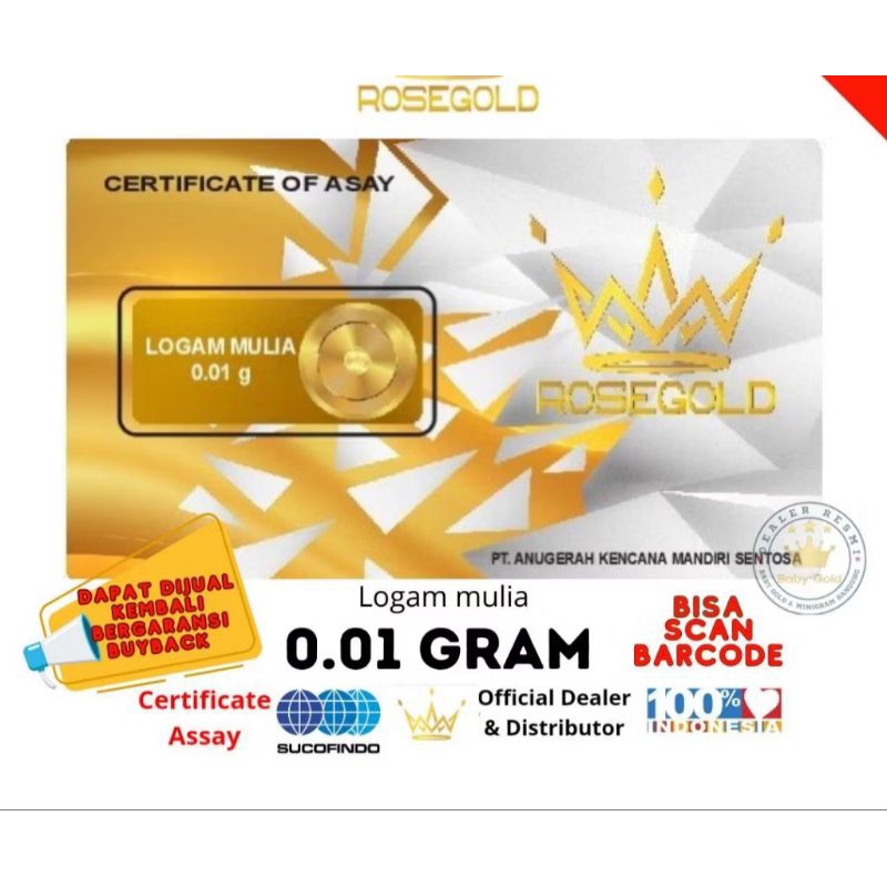 MINI GOLD/ BABY GOLD / ROSE GOLD / LOGAM MULIA 0,01 GRAM