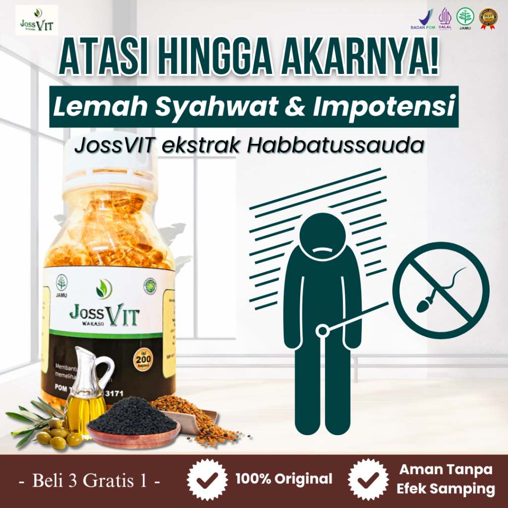 JOSSVIT ATASI IMPOTEN AKIBAT DIABETES & GULA DARAH TINGGI EKSTRAK HABBATUSSAUDA 100% ORIGINAL