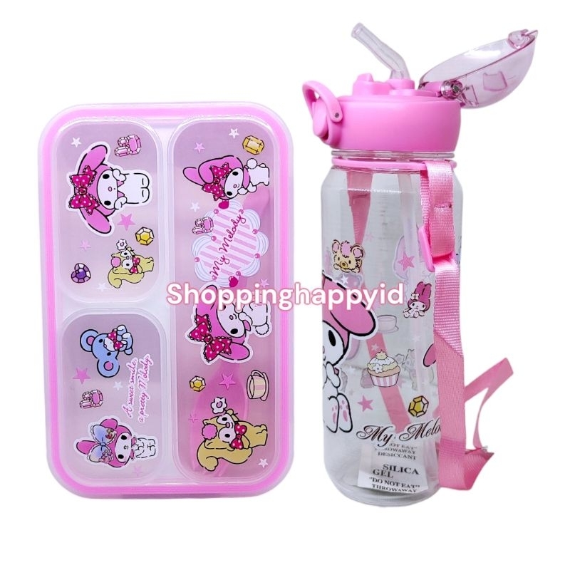 shoppinghappyid Set Lunch Box Kotak Bekal Makan Botol Air Minum Sekolah Anak  Perempuan My Melody  S