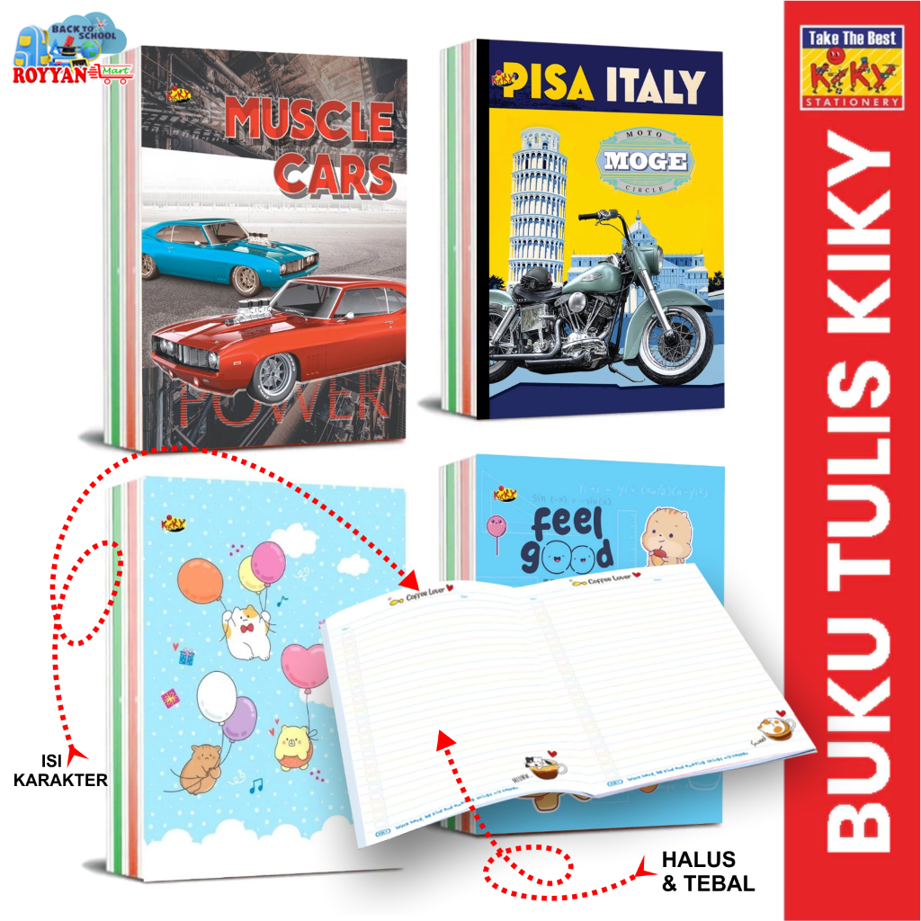 

KIKY Buku Tulis isi 38 & 58 Lembar garis Warna karakter beranekaragam gambar sampul