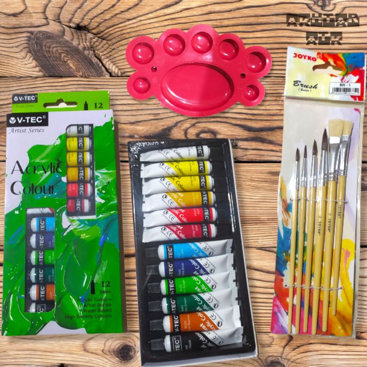 

KODE U42U Paket Lukis 3 In 1 Cat Acrylic VtecVis one Kuas Joyko Br1 Palet
