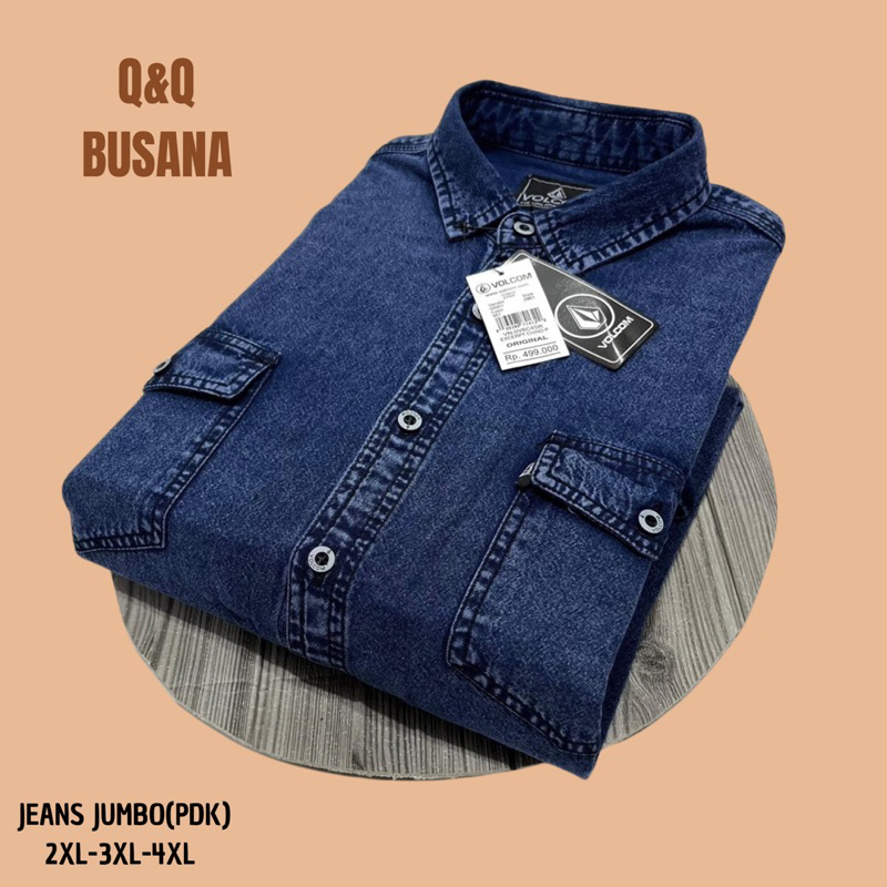 Kemeja Jeans Jumbo XXL-XXXL-XXXXL Pria - Baju Denim Jeans Polos Lengan Pendek , Baju Atasan Jumbo