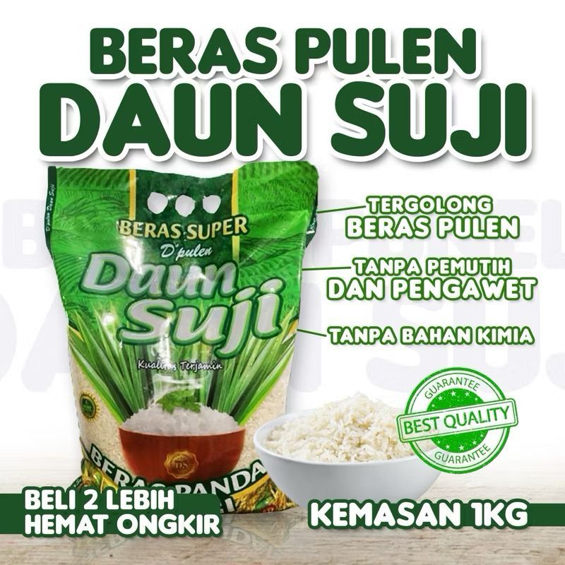 

Beras Super Pulen Daun Suji Pandan Wangi kemasan laminasi