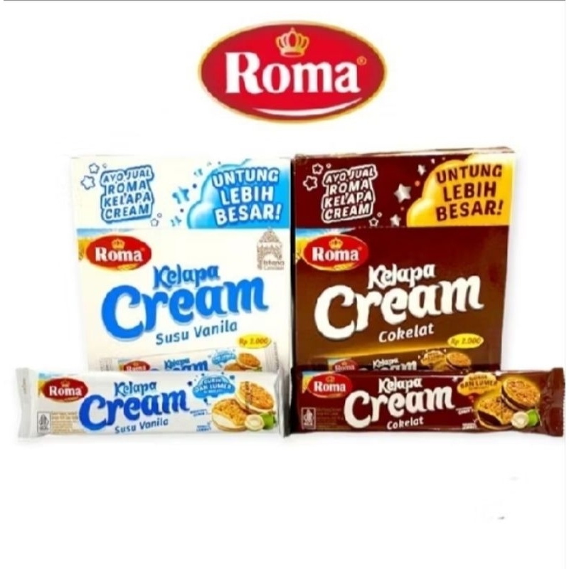

Roma Kelapa Cream Biskuit Cream Kelapa Cokelat & Susu Vanila | Cemilan & Snack Biskuit kelapa Cream 1Sachet | 1Box 12x42g