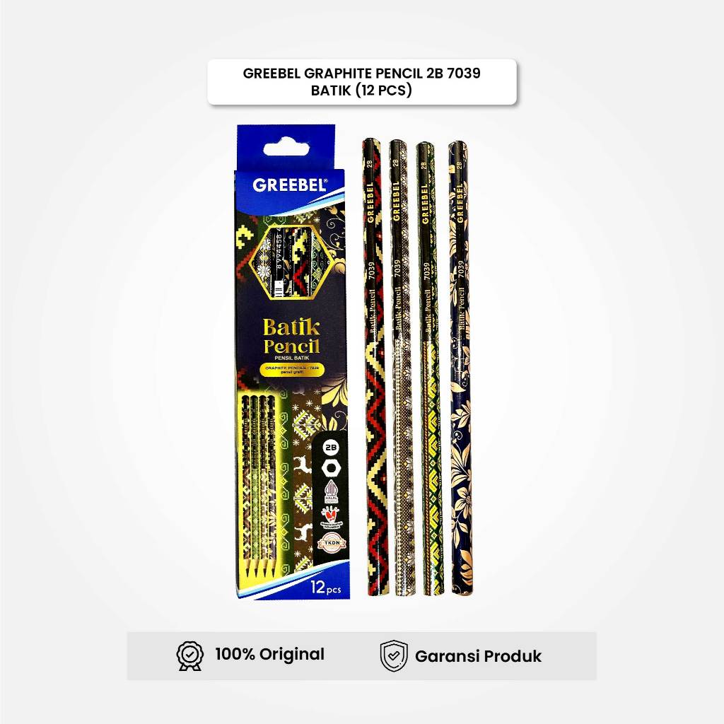 

GREEBEL Pensil Kayu 2B 7039 Batik (12PCS/SET) / Pensil Tulis Pensil Ujian Sekolah Pensil Karakter