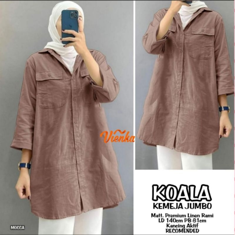KOALA BAJU KEMEJA WANITA JUMBO LD 140 CM POLOS LINEN BY VIENKA