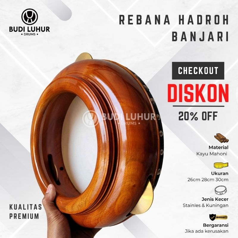 REBANA HADROH BANJARI 30CM SUPER POLOS BL TERBANG ASLI JEPARA KUALITAS PREMIUM UNTUK FESTIVAL