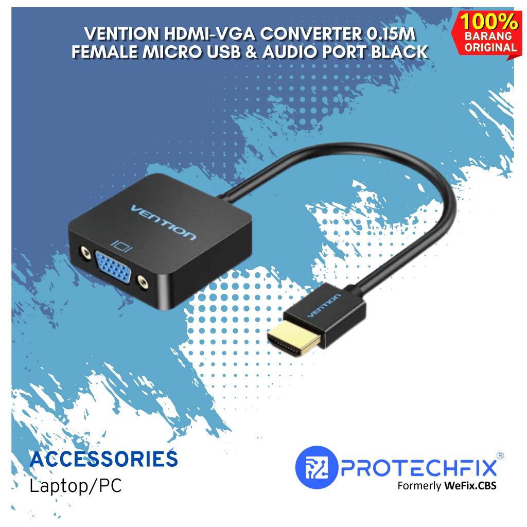 Vention HDMI-VGA Converter 0.15M Female Micro USB & Audio Port Black
