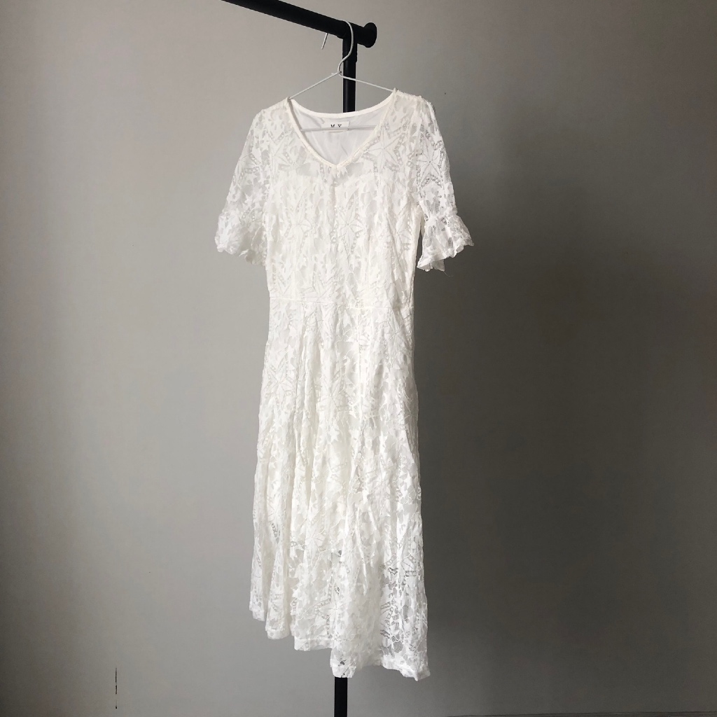 [PRELOVED] Dress Wanita Brokat Putih