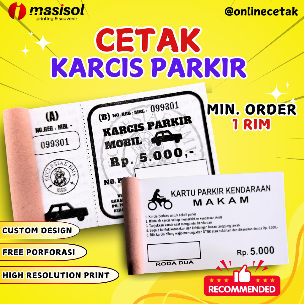 

Karcis Parkir Mobil & Motor / Tiket / Kupon – Cetak Berkualitas, Mudah & Murah