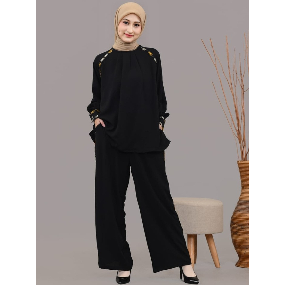 One Set Wanita Kekinian Baju Setelan Wanita Bahan Cringkle Outfit Kondangan