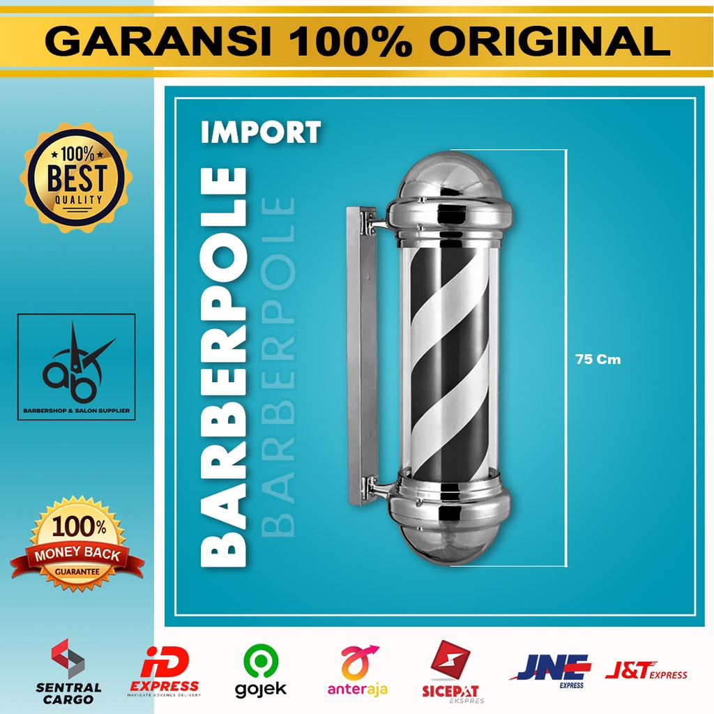Barberpole Import Black and White HD 75 BW Lampu Barbershop Pangkas Rambut Accessories Barber Hitam 