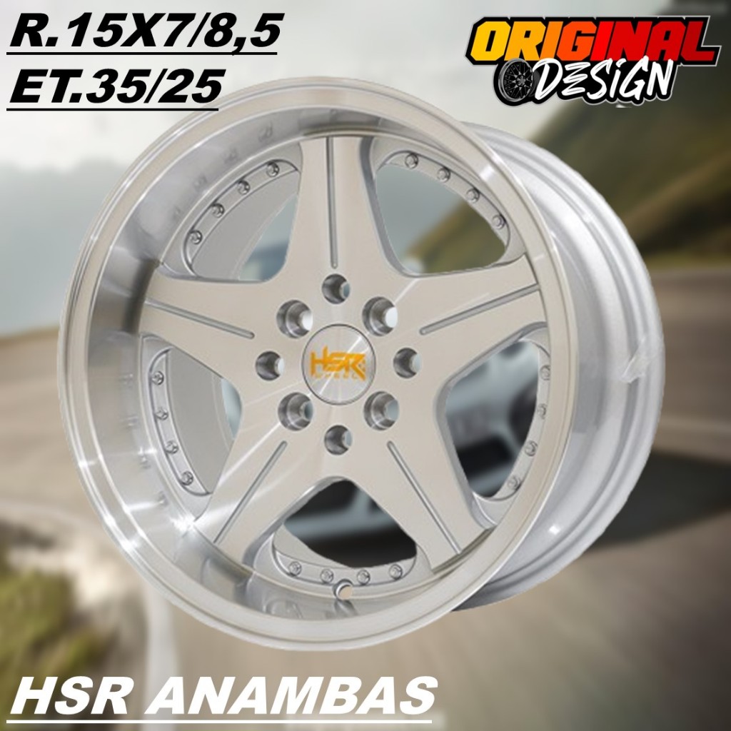HSR ANAMBAS R15 Pelek Mobil Celong Lebar 7 / 8,5 Ring 15 Lubang Baut 4 Silver