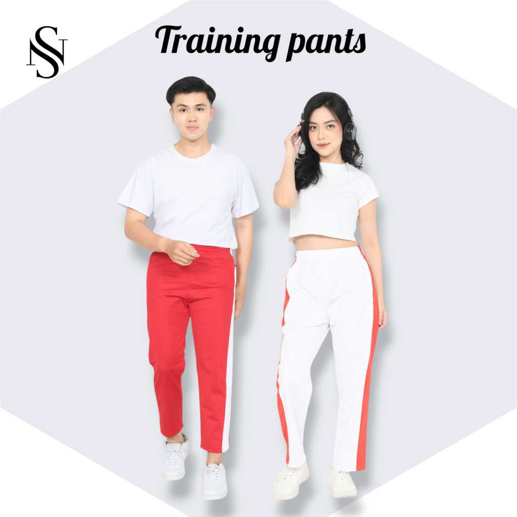 Celana Training Olahraga Pria/Wanita Bahan Tebal  Premium Saku resleting Dewasa Merah Putih