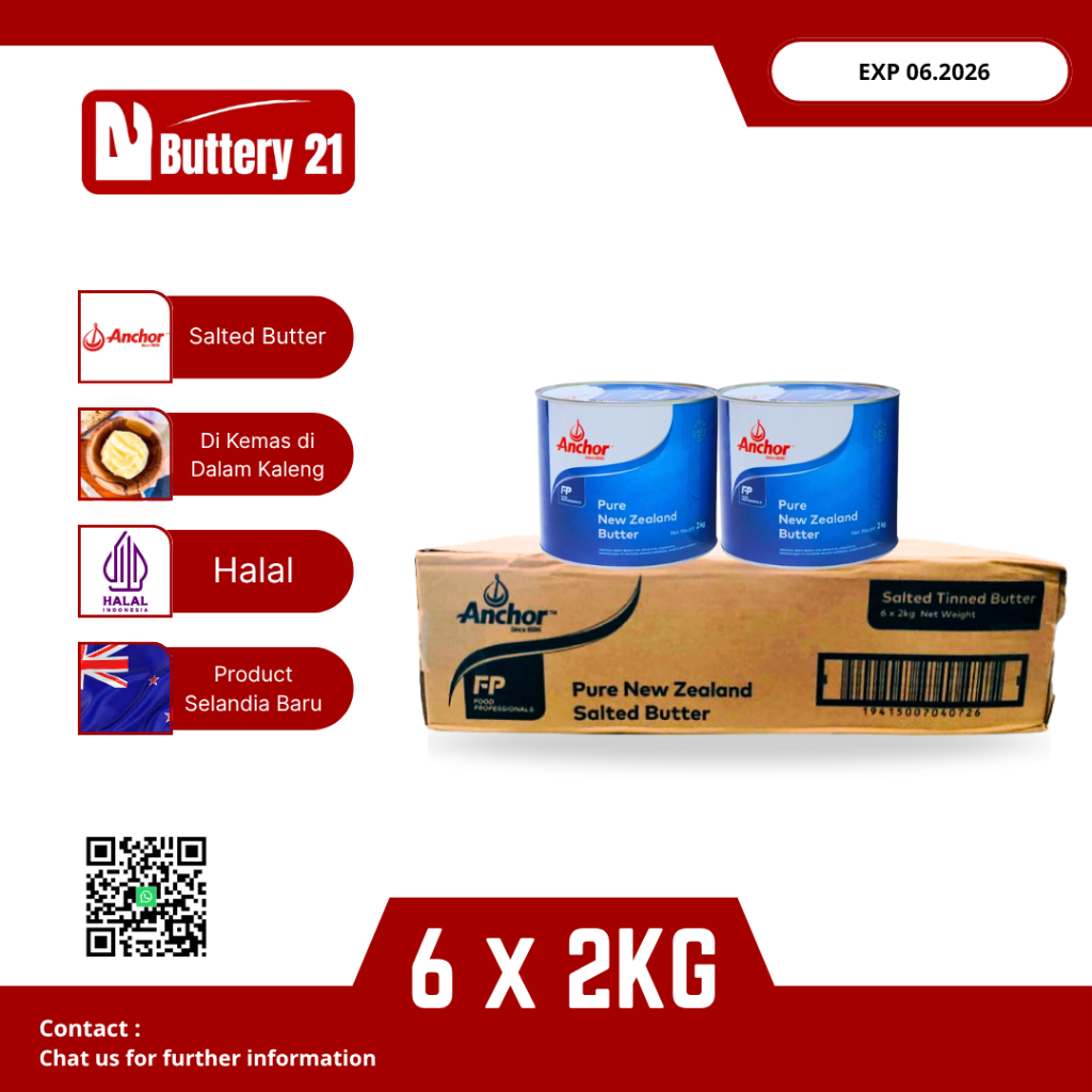 

ANCHOR BUTTER SALTED 2 KG 6 X 2KG ( 1 DUS )/ANCHOR BUTTER SALTED KALENG 2 KG