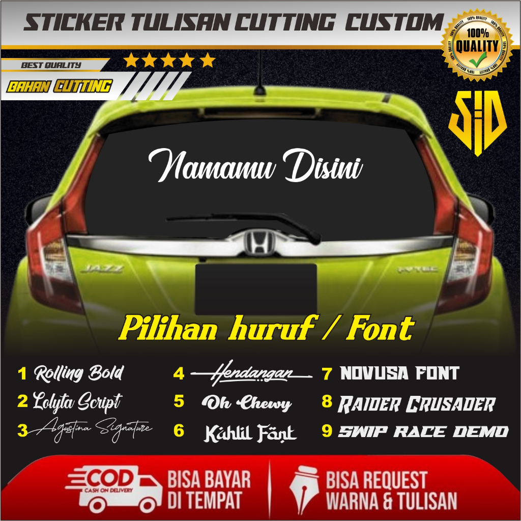 STIKER NAMA CUSTOM UNTUK KACA MOBIL BELAKANG / STIKER NAMA UNTUK KACA MOBIL / STIKER NAMA CUSTOM KAC