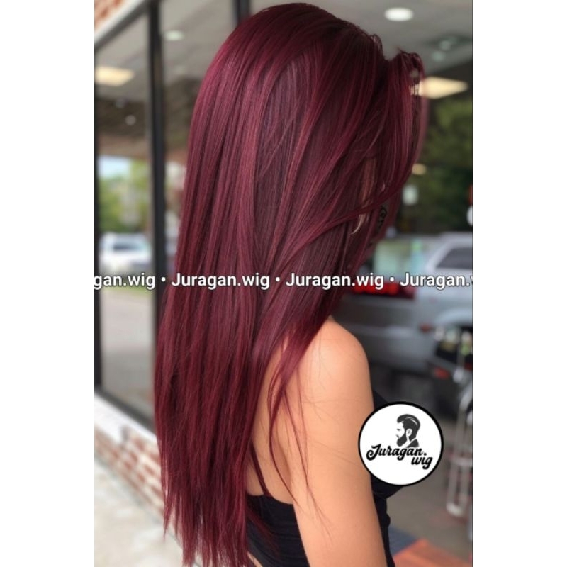 WIG WANITA KEREN RAMBUT PALSU CWE PANJANG WARNA MERAH MARON