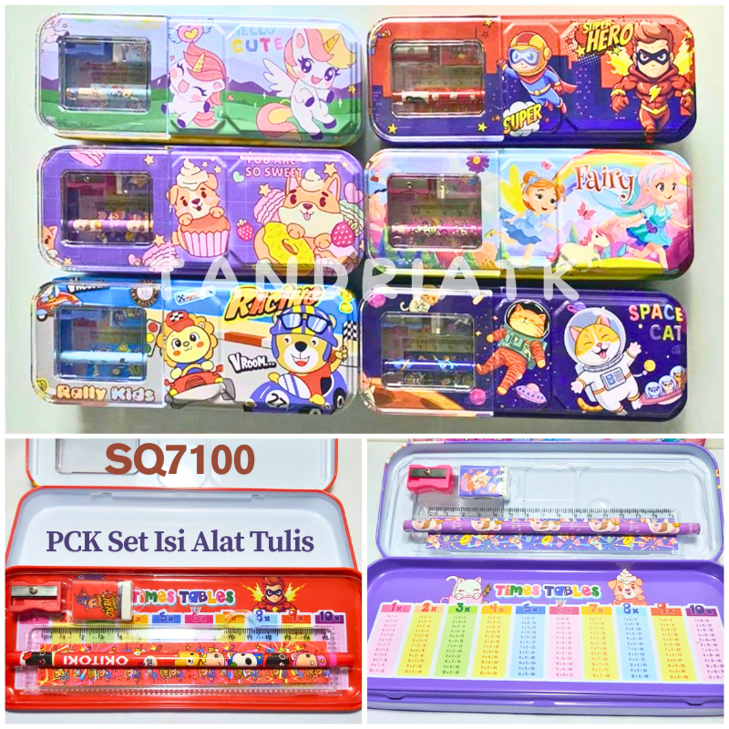 

Tempat Kotak Pensil Kaleng 2 Tingkat Set Isi Paket Alat Tulis Study Set Motif Fancy Squeezy SQ 7100 Astronot Superhero Fairy