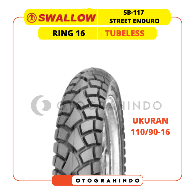 BAN LUAR SEPEDA MOTOR SWALLOW SB-117 STREET ENDURO UKURAN 110/90-16 RING 16 TUBELESS DUAL PURPOSE